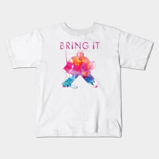 Girls Bring It Hockey Goalie Watercolor Pinks Kids T-Shirt